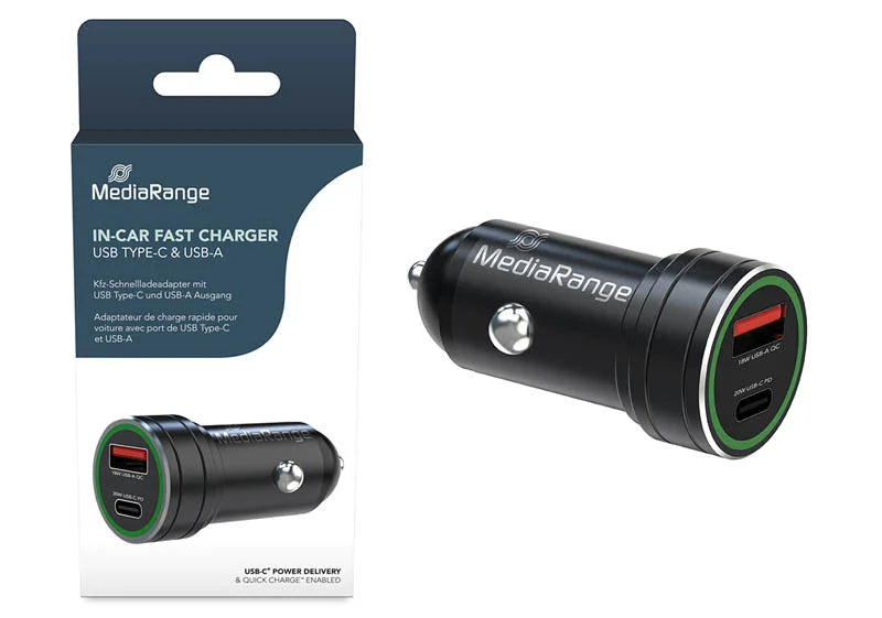Φορτιστής Αυτοκινήτου MEDIARANGE, Type C/USB-A 20W MRMA120