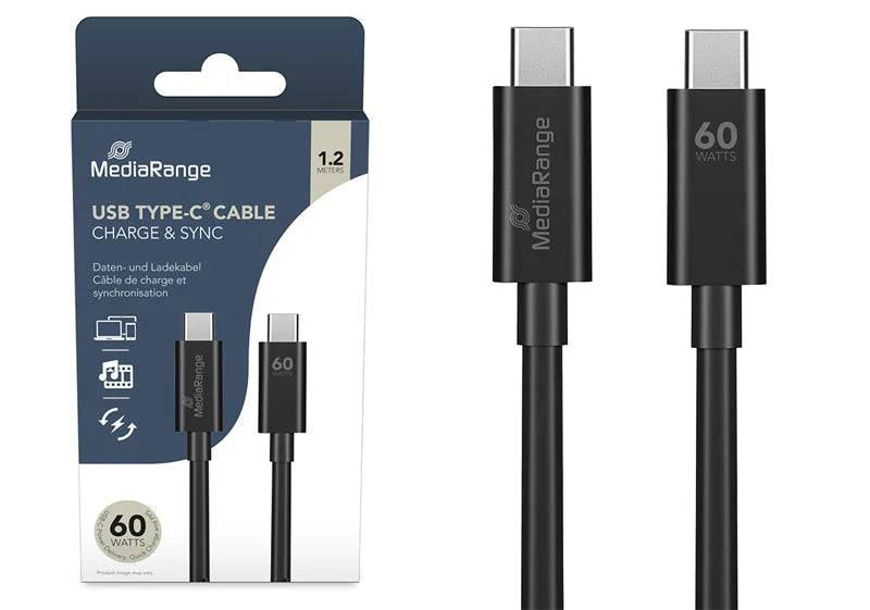 MEDIARANGE Type C toType C 60W USB 3 Cable, 1,2M - MRCS213