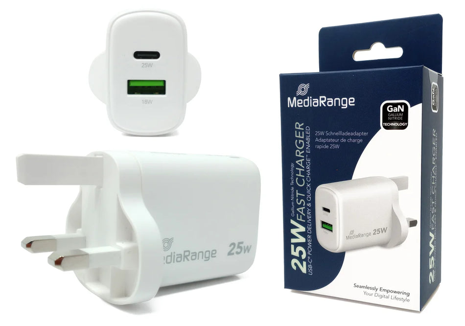 MEDIARANGE Φορτιστής Ταχείας Φόρτισης Type C/USB-A 25W MRMA112-UK
