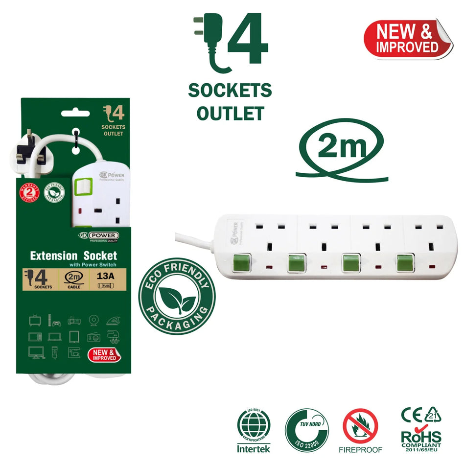 GK POWER - 4 Ways Extension with Switches Eco Packaging