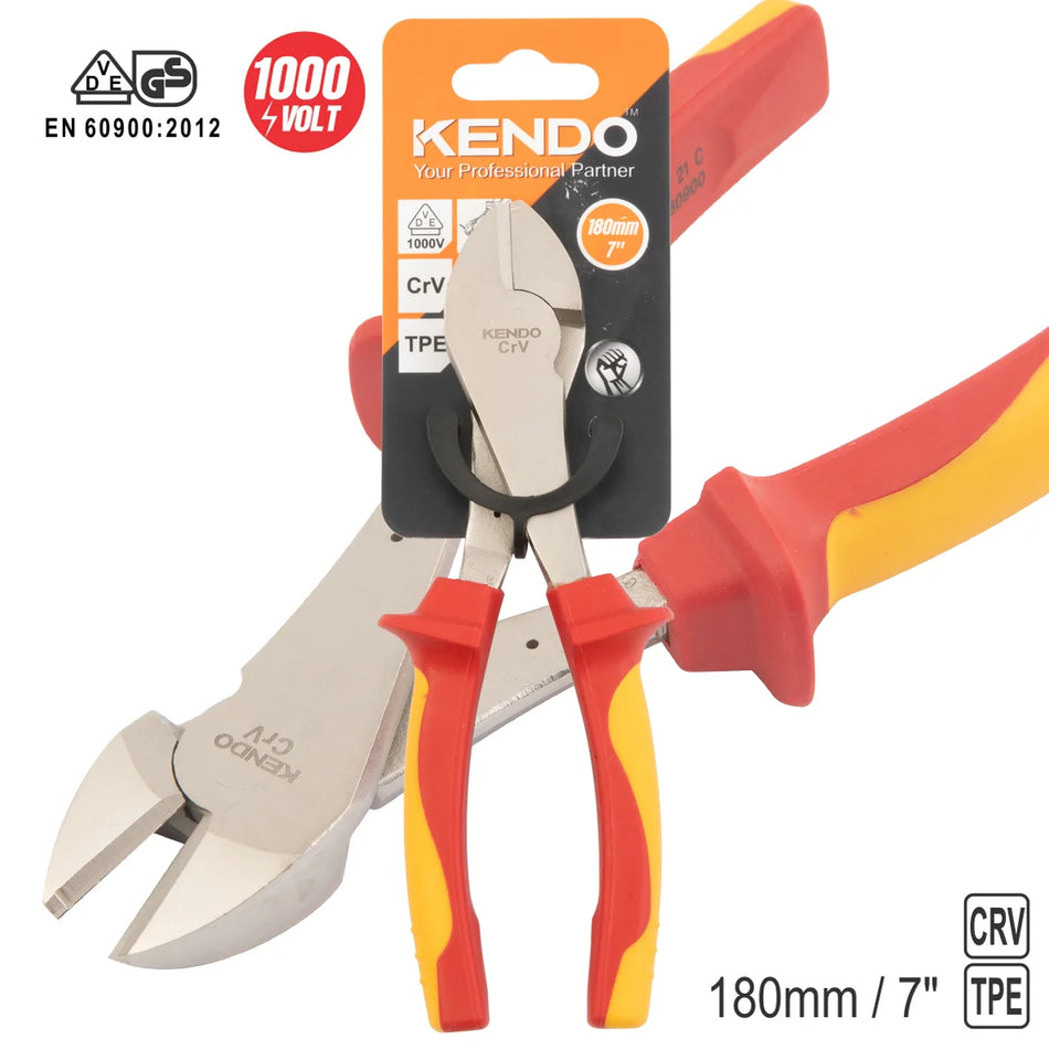 KENDO 11014 VDE Side Cutting Plier, Heavy Duty, 180mm/7"