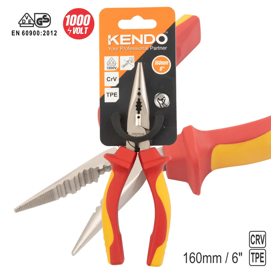 KENDO 11031 VDE Long Nose Plier 160mm/6"