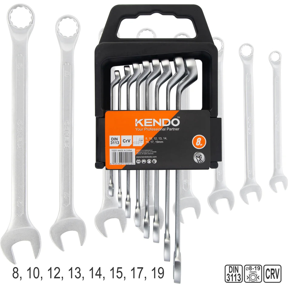 KENDO 15201 8pcs Deep Offset Combination Spanner Set