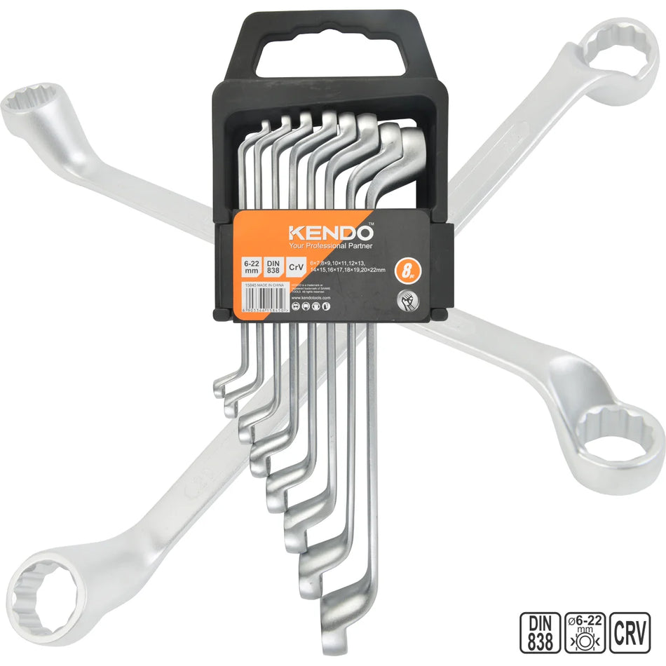 KENDO 15845 8pcs Double Offset Ring Spanner Set 6-22mm
