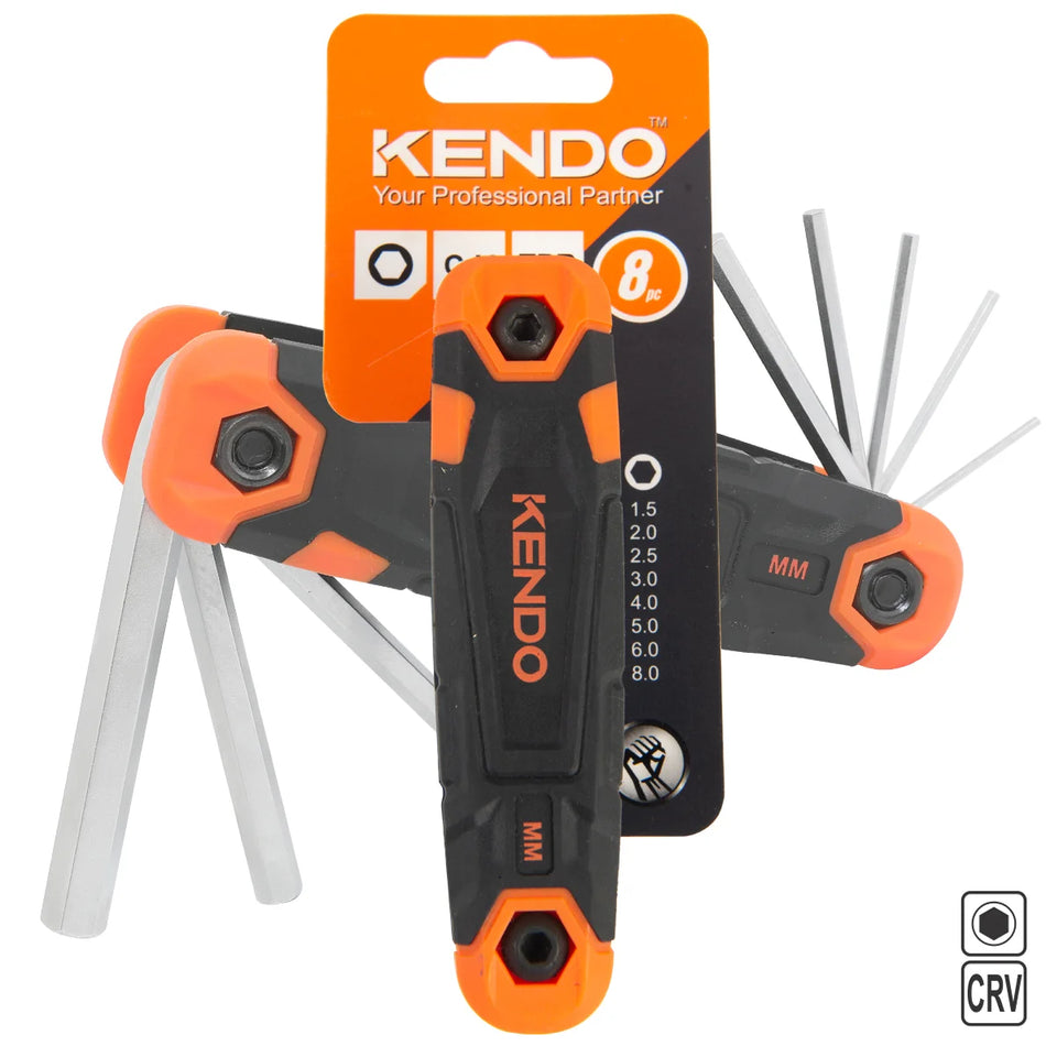 KENDO 20717 Folding Hex Key Set 8pcs