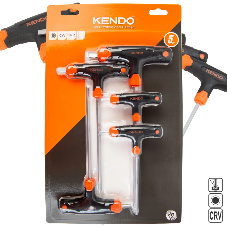 KENDO 20779 T-Handle Hex Key Set 5pcs