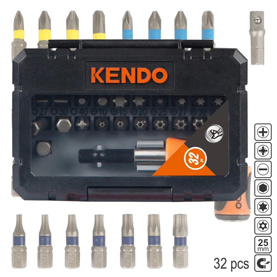 KENDO 32203235 Color Ring Screwdriver Bit Set 32pcs