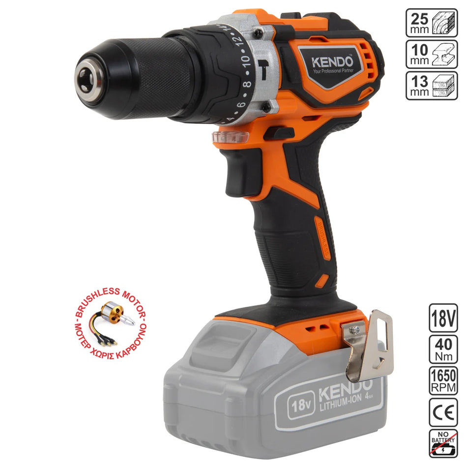 KENDO 96007 BRUSHLESS CORDLESS IMPACT DRILL 18V