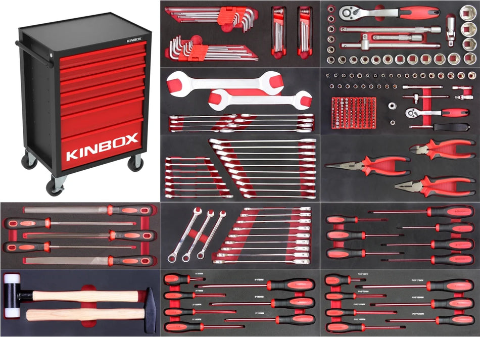 KINBOX 01RS3P7 - 7 DRAWERS TOOL CABINET WITH 250 TOOLS INCLUDED