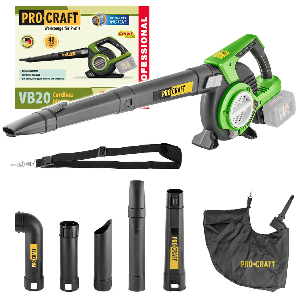 Pro-Craft VB20 20V Brushless Cordless Blower &amp; Vacuum (270 km/h - Bare Tool)