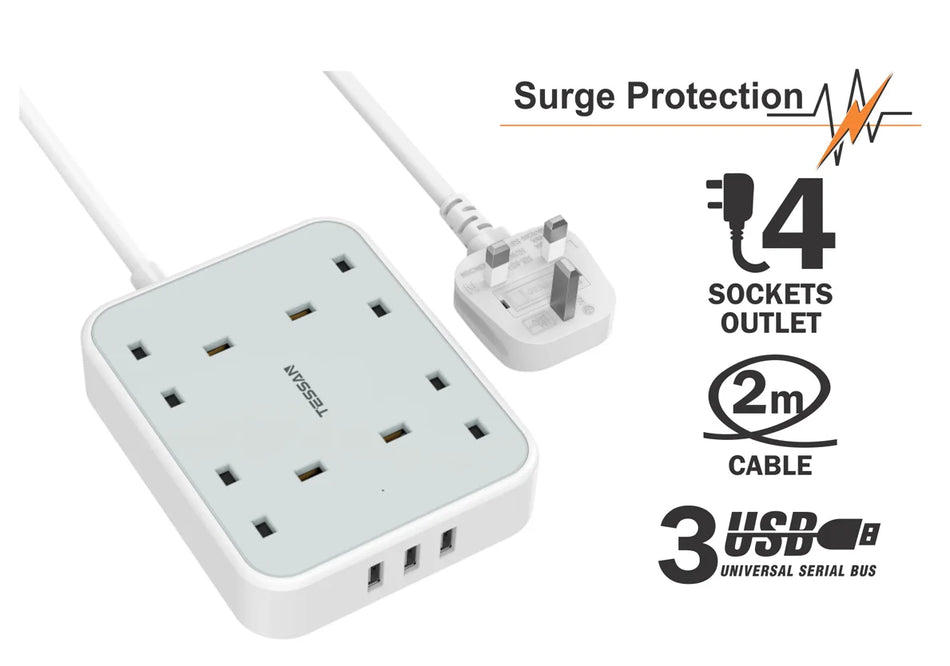 TESSAN 2M Outlet 4 Sockets + 3 USB - TS-202