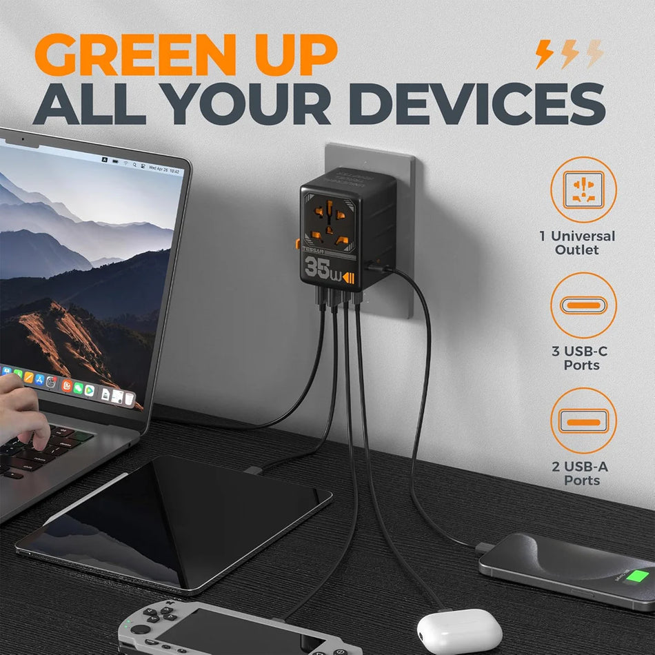 TESSAN Fast Charger 35W Travel Adaptor + 4 USB - TS-WTA02