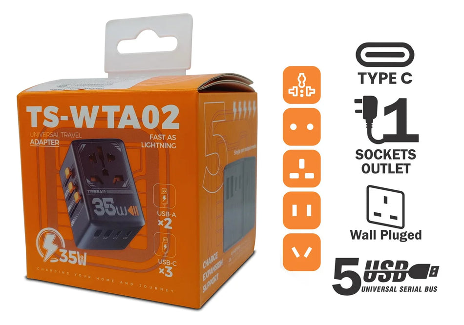 TESSAN Fast Charger 35W Travel Adaptor + 4 USB - TS-WTA02