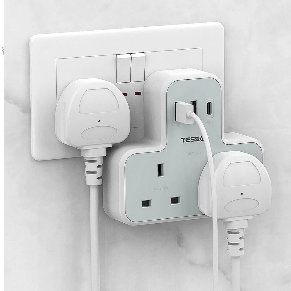 TESSAN 5 in 1 Wall Outlet Adapter 3 Sockets + 3 USB - TS-221-C