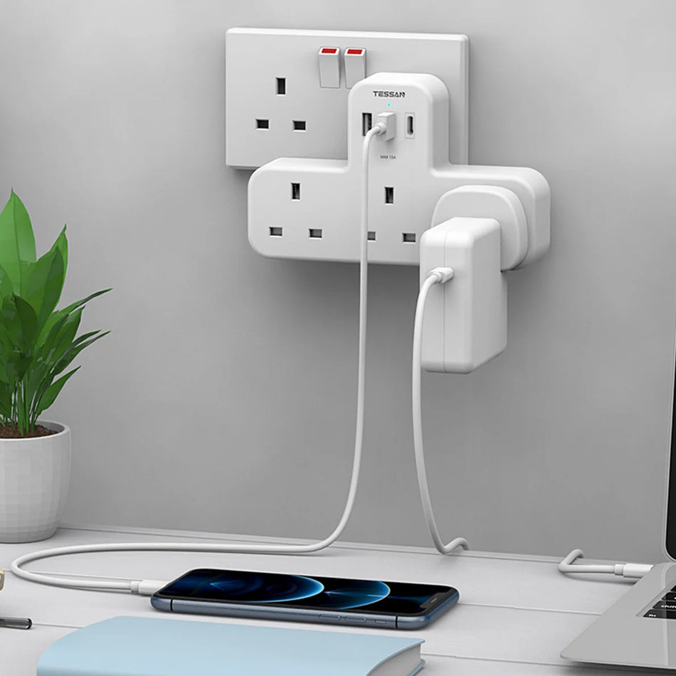 TESSAN 5 in 1 Wall Outlet Adapter 3 Sockets + 3 USB - TS-223-C