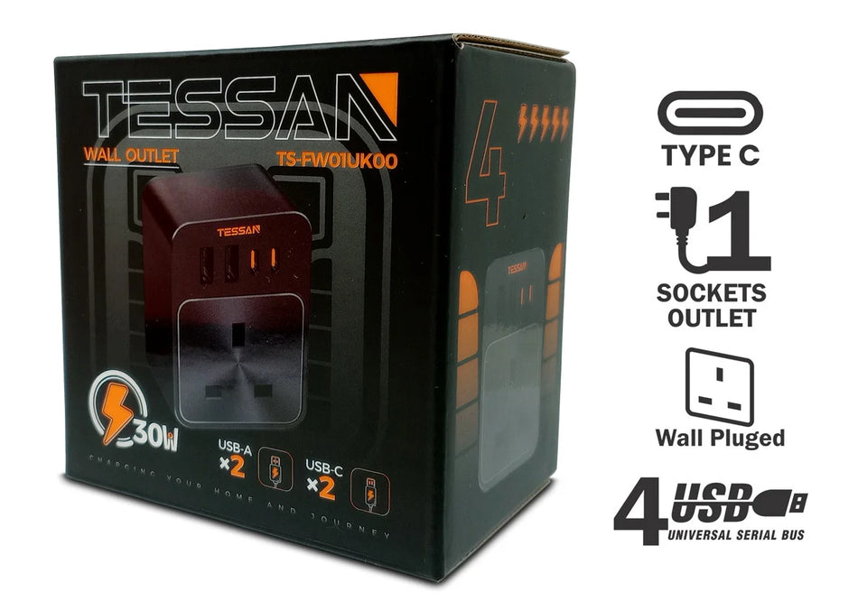 TESSAN Fast Charger Wall Socket + 4 USB - TS-FW01UK00