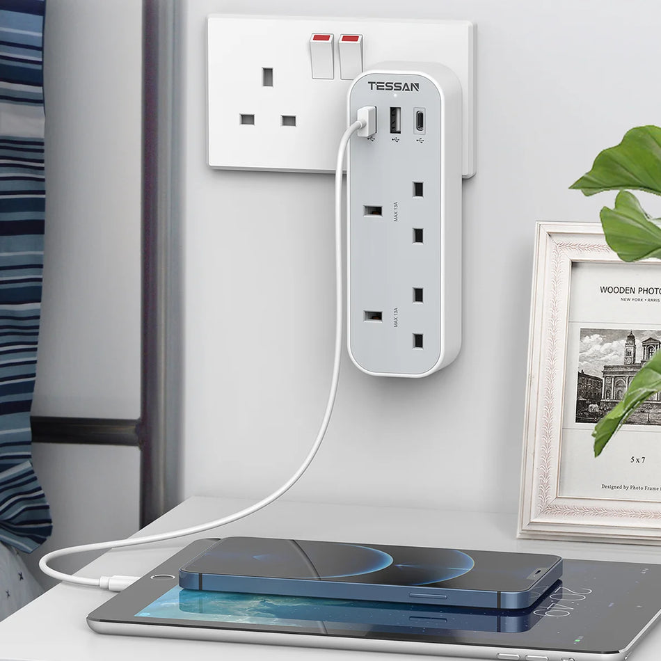 TESSAN 5 in 1 Wall Outlet Adapter 2 Sockets + 3 USB - TS-222-C