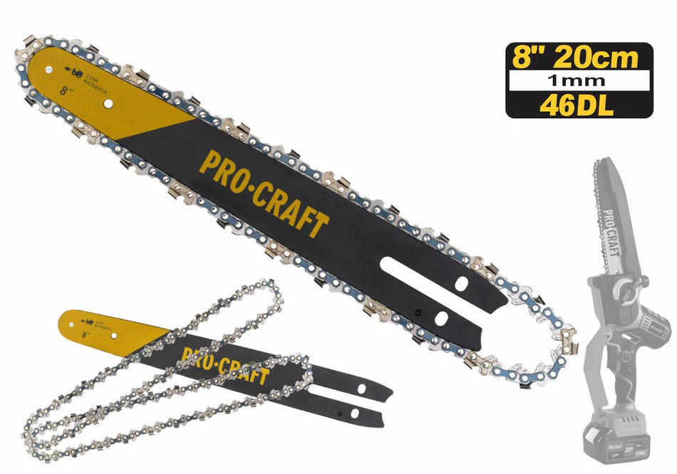 Pro-Craft Saw Bar and 2 Saw Chains Set, 46DL, 20cm - S8