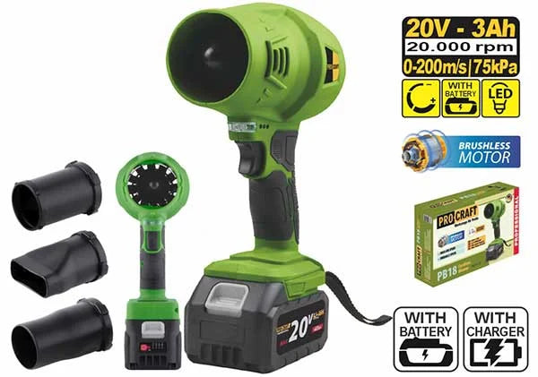 Pro-Craft Cordless Blower, 3Ah Battery & Charger - PB18