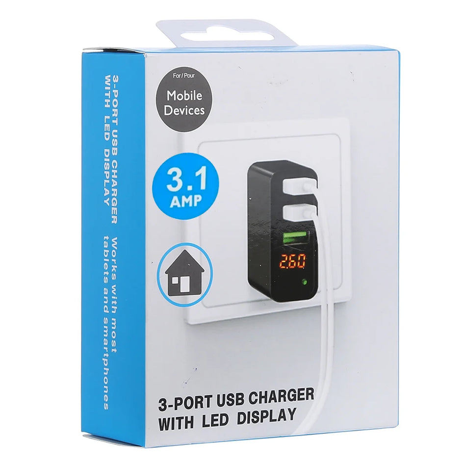 Φορτιστής USB 3 θυρών 063UK, με LED 5V - 3,1A