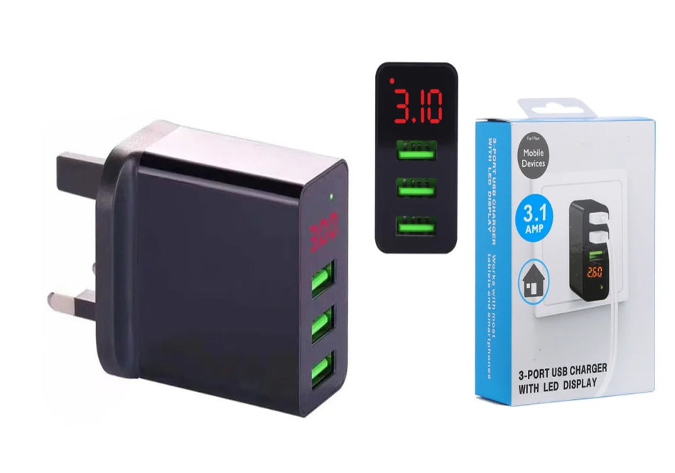 Φορτιστής USB 3 θυρών 063UK, με LED 5V - 3,1A