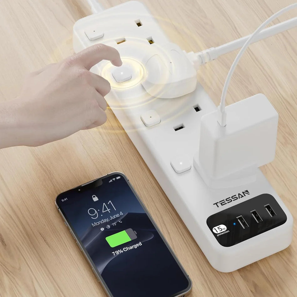 TESSAN 2M Outlet 4 Sockets + 3 USB - TS-B204